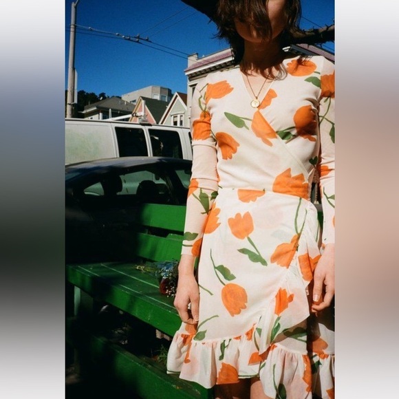 Ganni Tilden Mesh Wrap Dress in Vanilla Ice - Picture 2 of 16